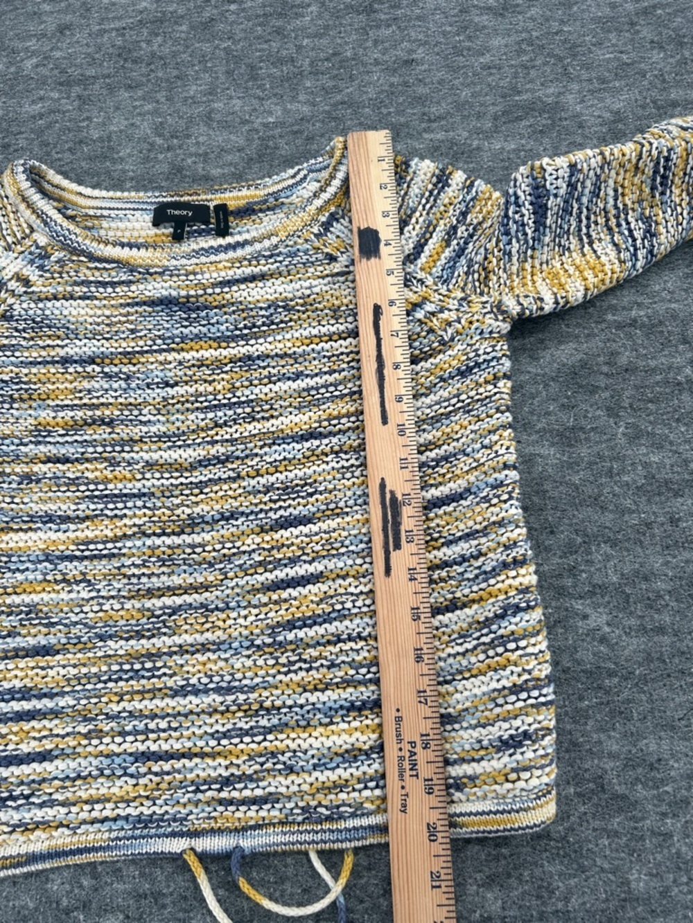 Theory Women’s Striped Marled Drawstring Sweater — Yellow, Blue, Cream - Picture 5 of 9